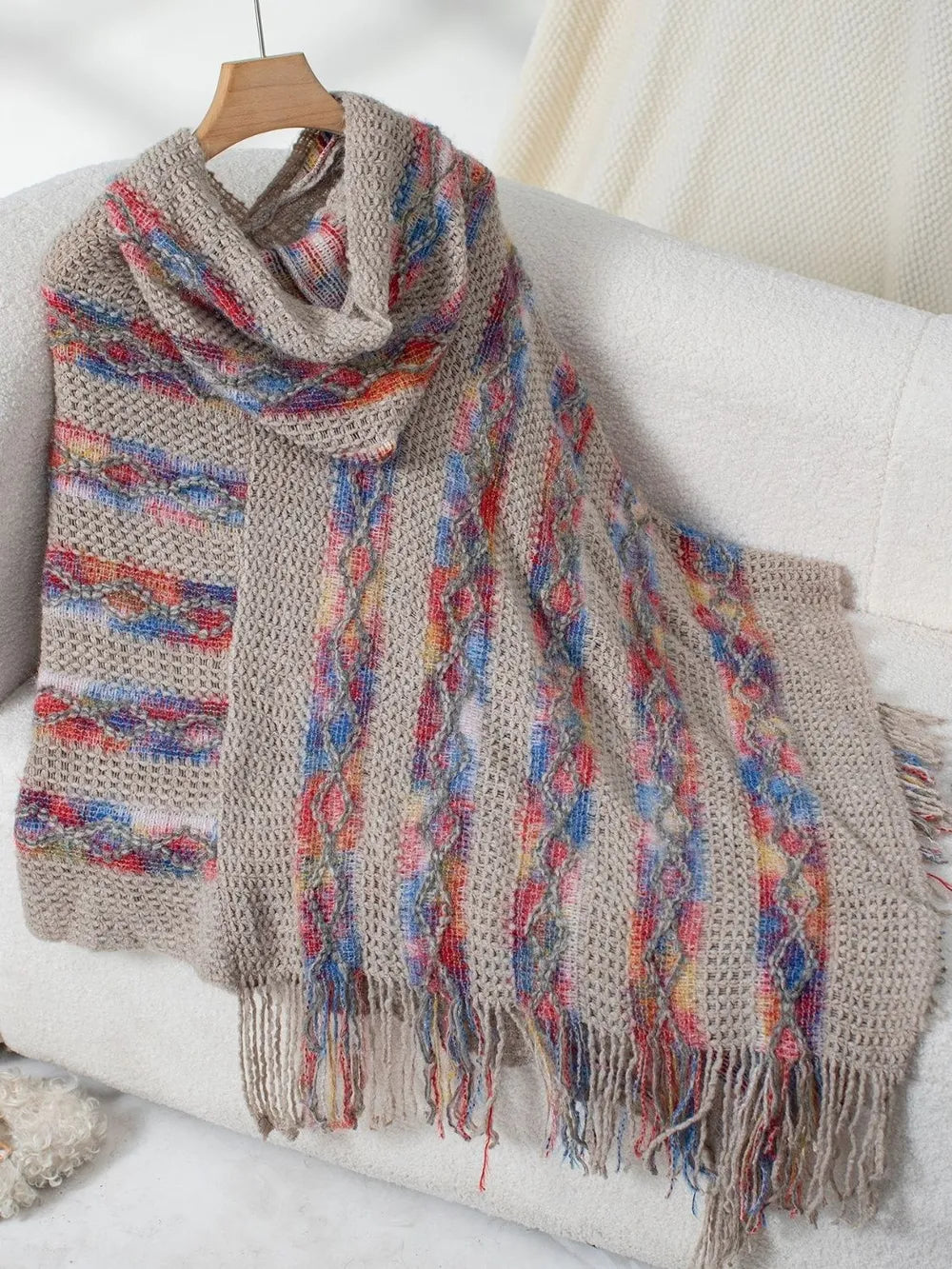 Aster Versailles — Fringe Contrast Hooded Poncho, alternate view 14