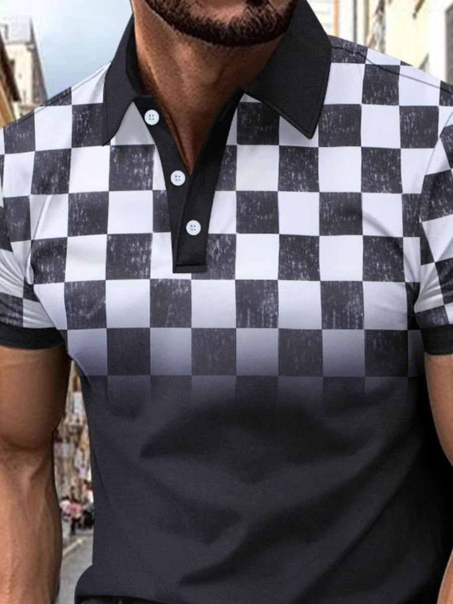 Hadrian — Men's Full Size Collared Checkered Short Sleeve Polo Plus Size Men's Tailored Shorts, alternate view 2