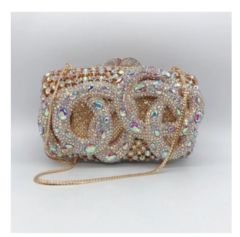 Python Diamond-studded Dinner Bag Magnetic Clasp Chain Clutch