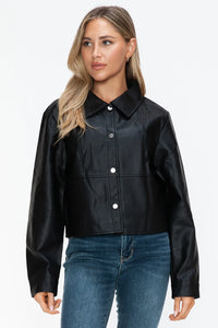 Rain Saint-Clair — Snobbish Snap Down Long Sleeve PU Leather Jacket