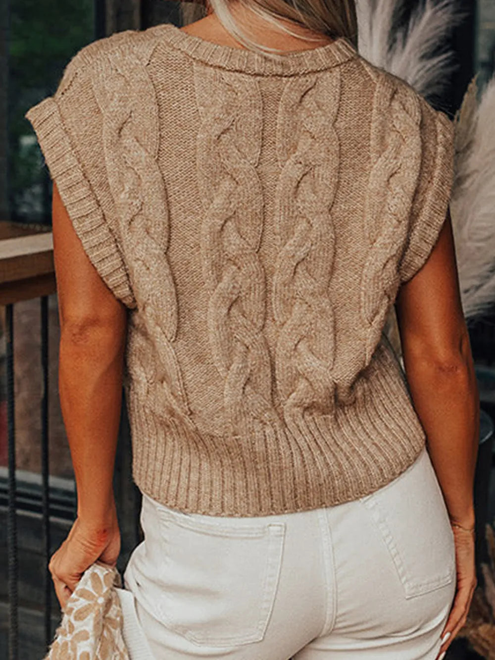 Marlowe Rousseau — Cable-Knit Round Neck Sweater, alternate view 2