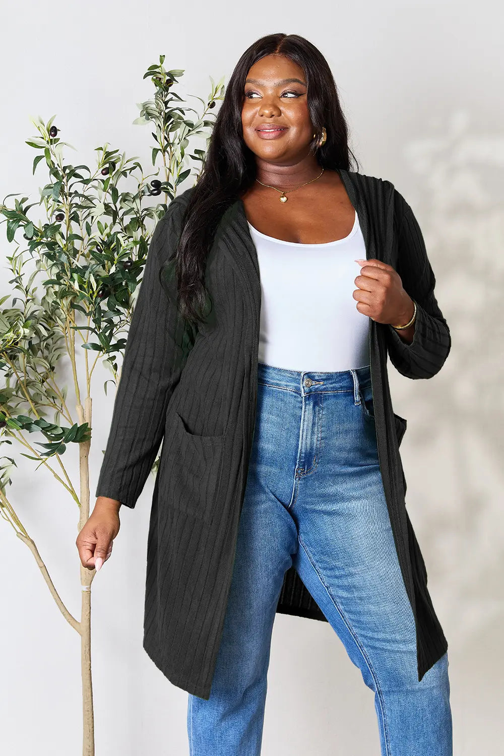 Paris Valmont — Basic Bae Full Size Hooded Sweater Cardigan, alternate view 4