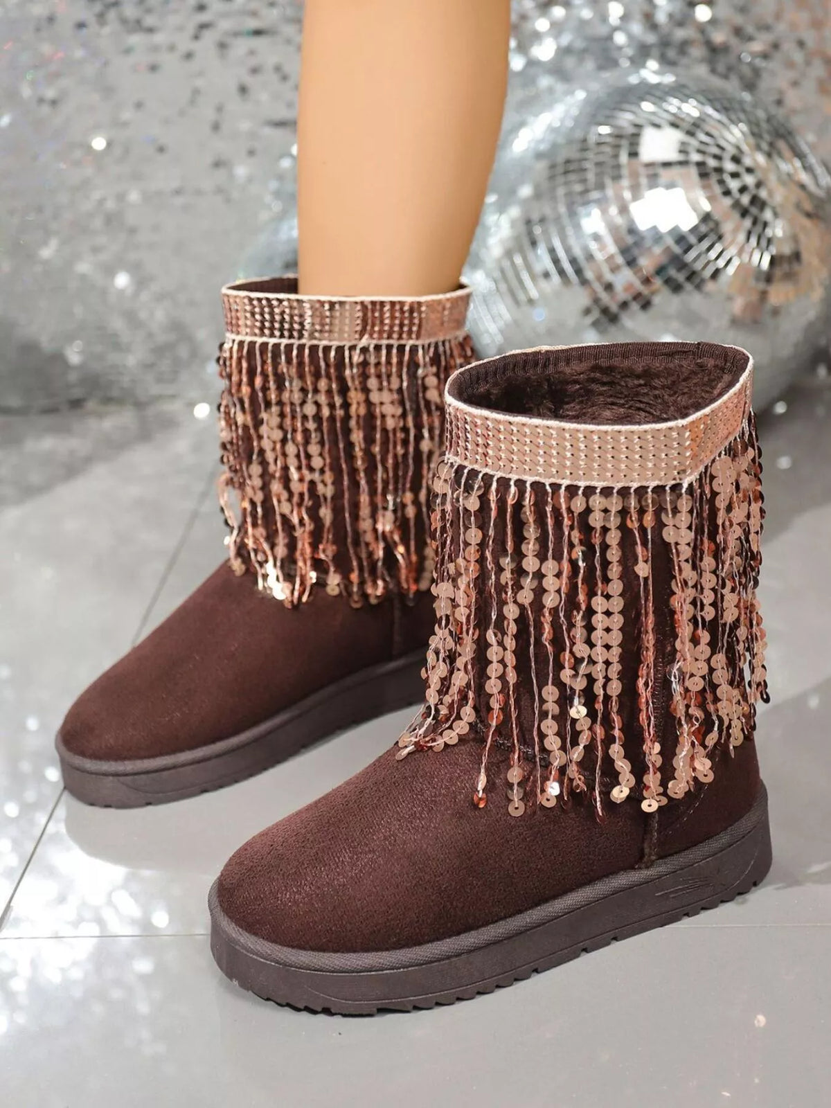 Dove Marino — Sequin Fringe Suede Winter Boots Fashion Footwear, alternate view 4