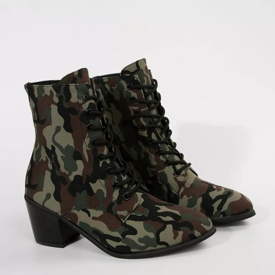 Reese Venturi — Lace Up Block Heels Boots Green Fashion Footwear, alternate view 2