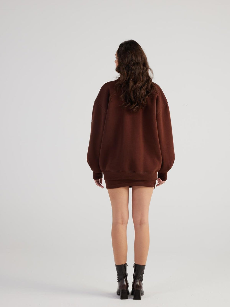 Alexa Brown Oversize Bomber Jacket with Removable Rose Accessory