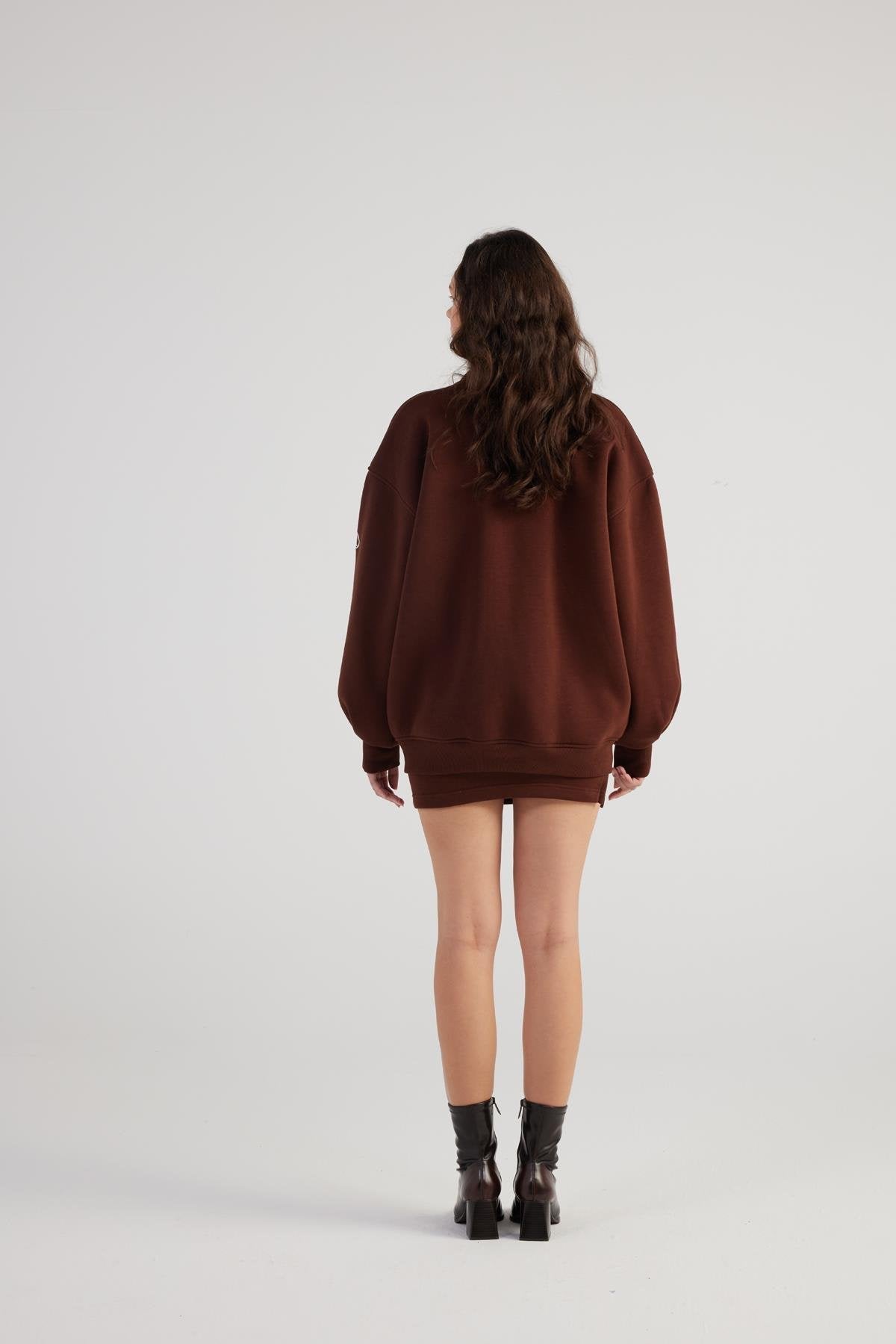 Alexa — Brown Oversize Bomber Jacket with Removable Rose Accessory, alternate view 5