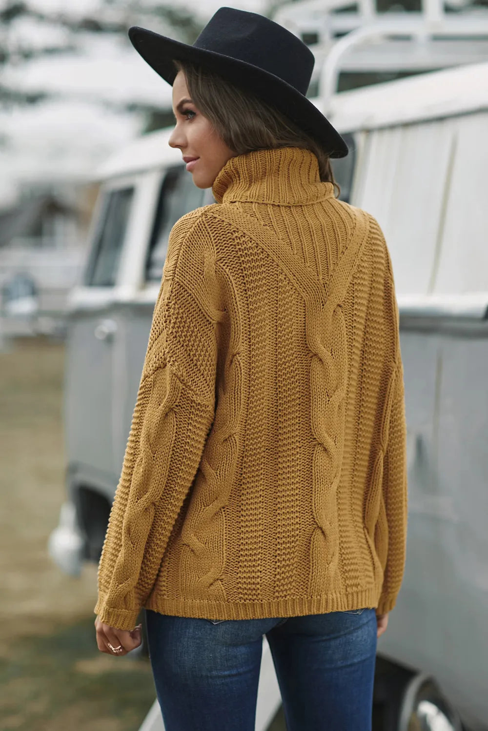 Ellis Valmont — Cable-Knit Turtleneck Dropped Shoulder Sweater, alternate view 8