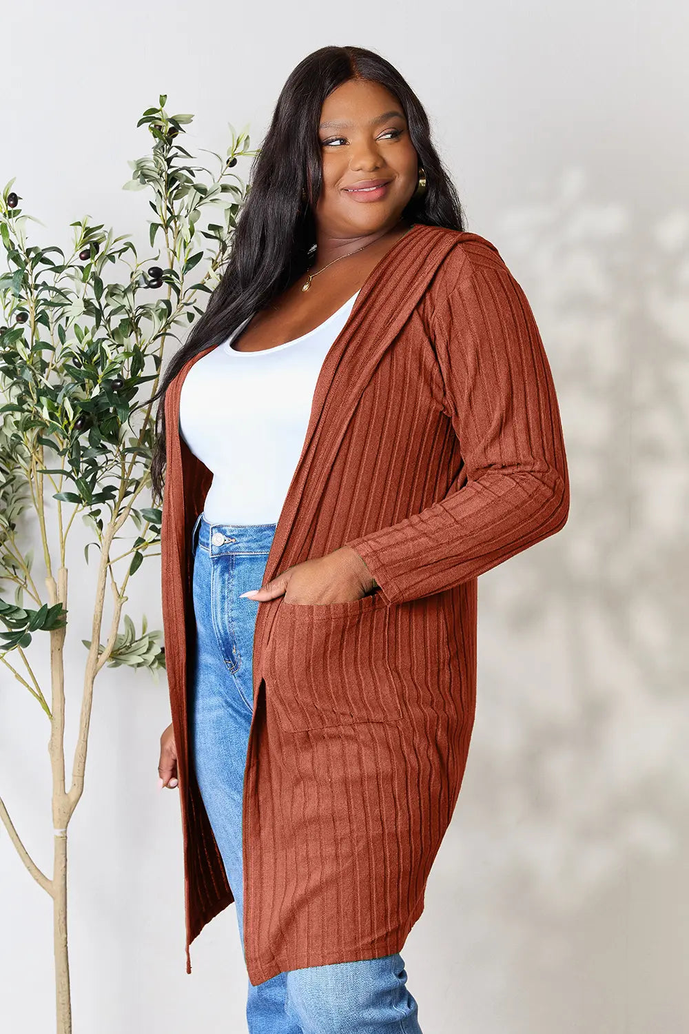 Paris Valmont — Basic Bae Full Size Hooded Sweater Cardigan, alternate view 12