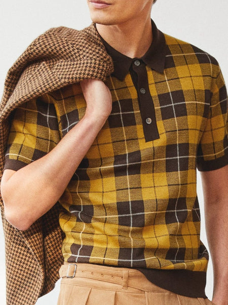 Men's Plus Size Plaid Short Sleeve Polo - Opulent Empire