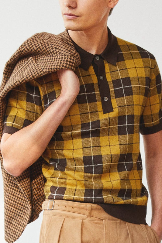 Men's Plus Size Plaid Short Sleeve Polo - Opulent Empire