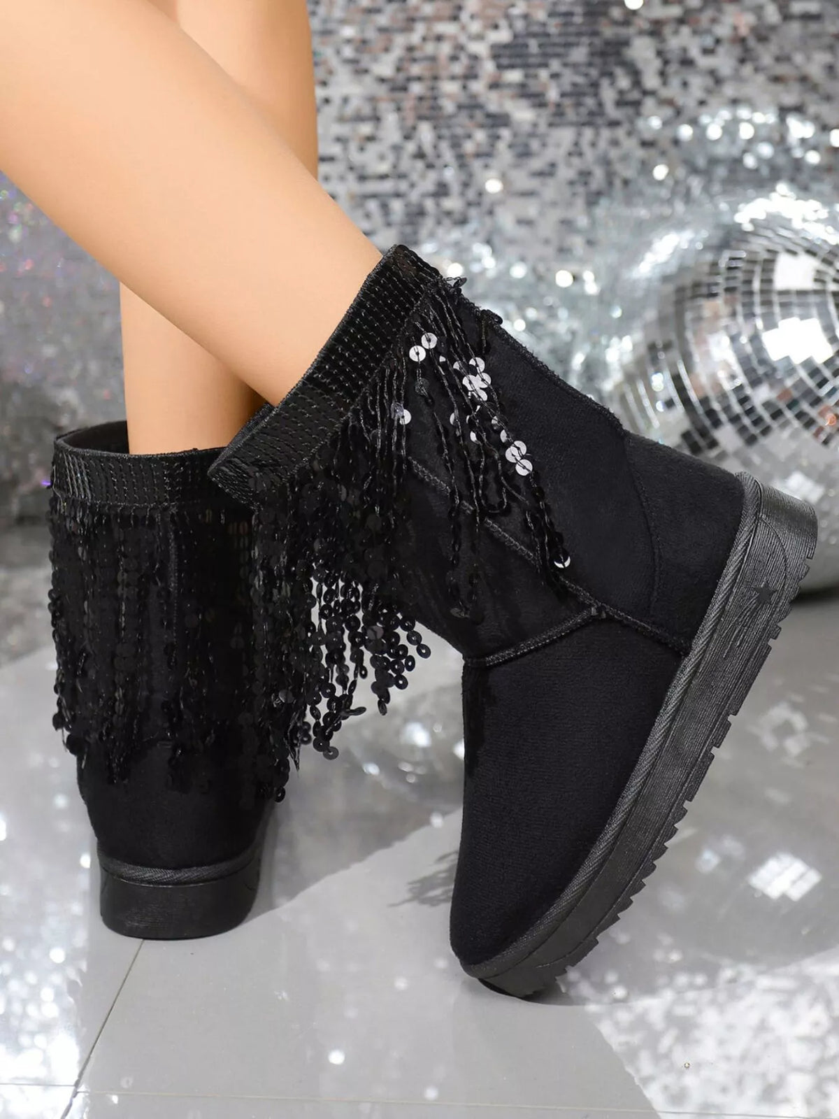 Dove Marino — Sequin Fringe Suede Winter Boots Fashion Footwear, alternate view 3