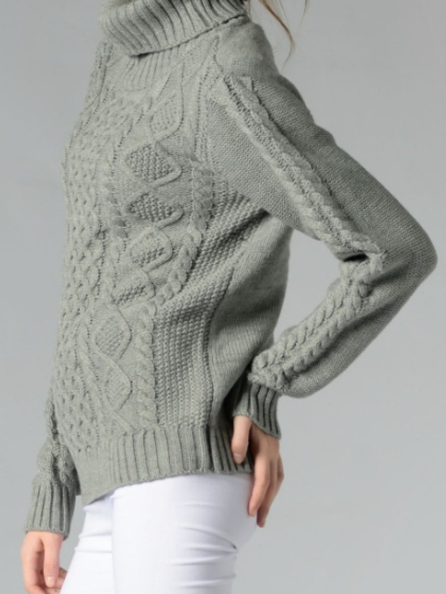 Cable-Knit Turtleneck Long Sleeve Sweater