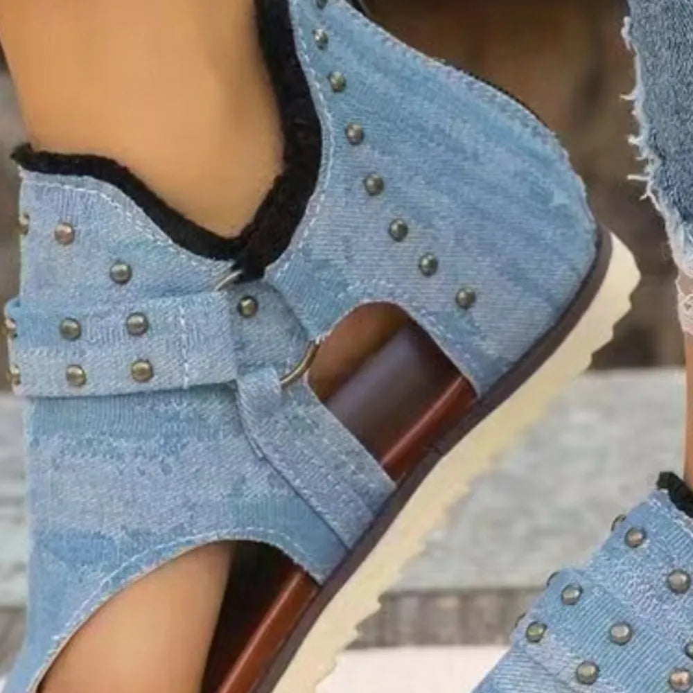 Nova Venturi — Studded Raw Hem Flat Sandals Fashion Footwear, alternate view 6