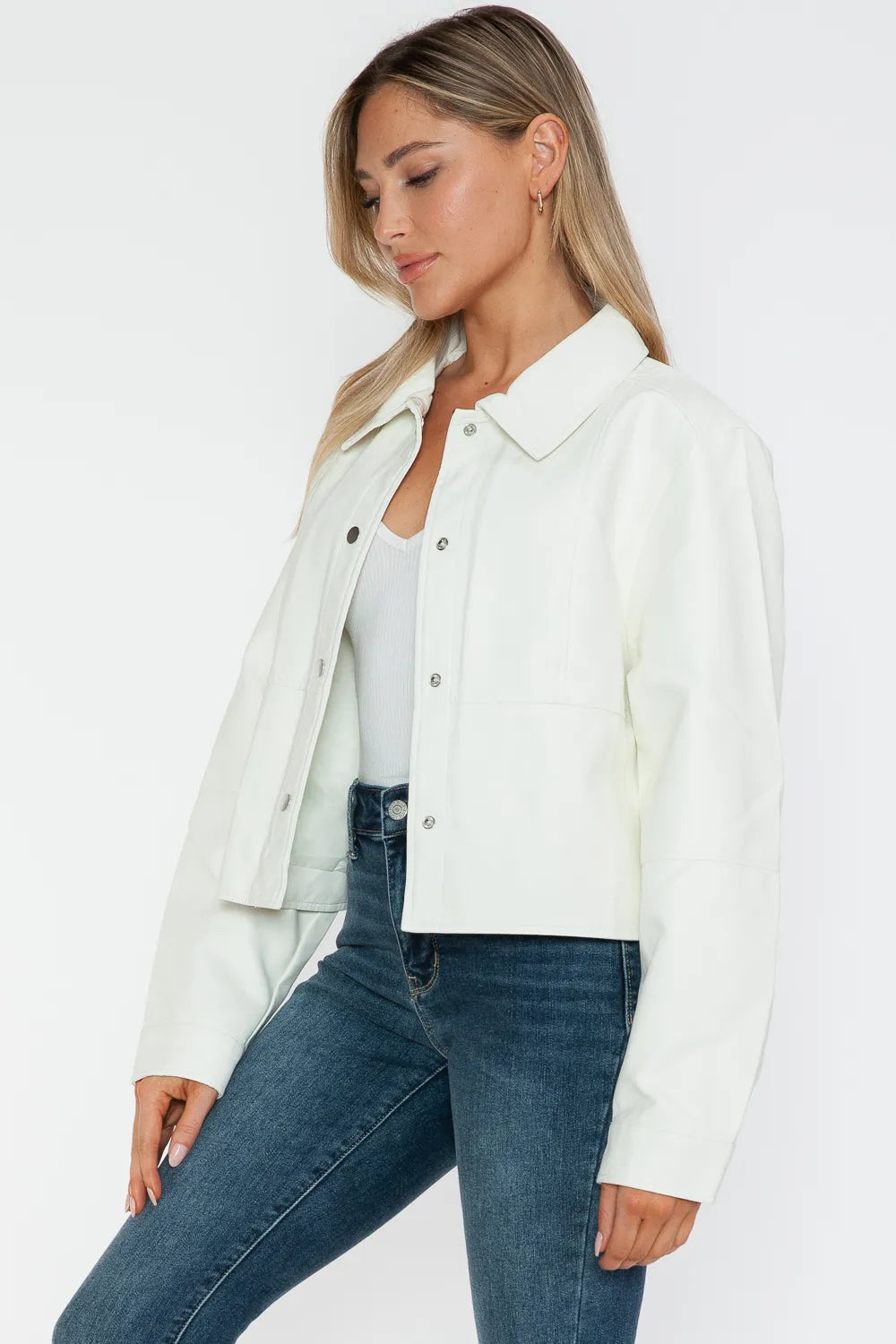 Ocean Rosetti — Snobbish Snap Down Long Sleeve PU Leather Jacket, alternate view 9