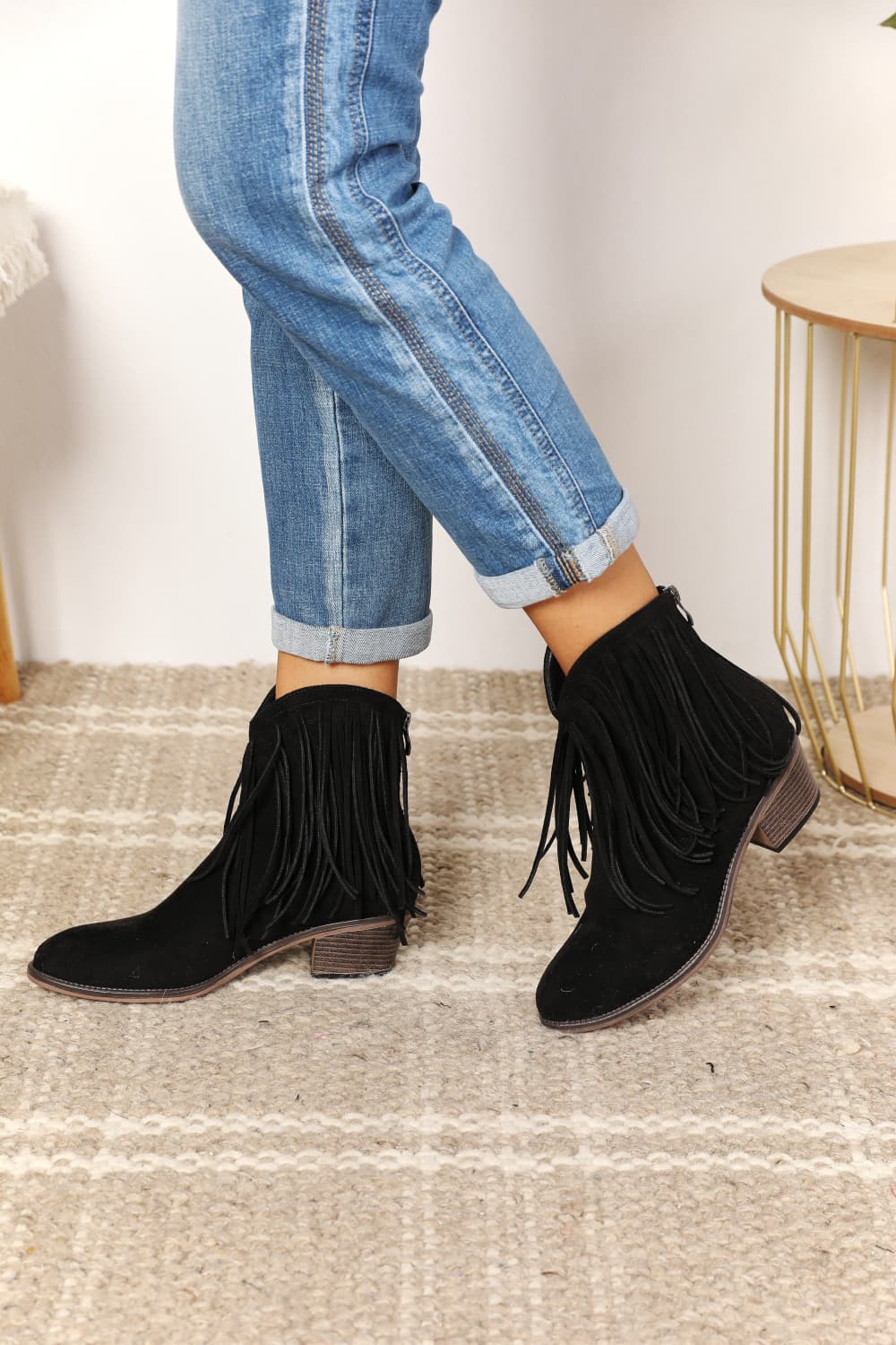 Inez Montclair — Legend Women's Fringe Cowboy Western Ankle Boots Black Women's Fashion Footwear, alternate view 2