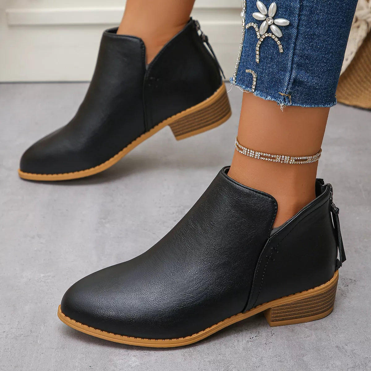 Indigo Marino — Point Toe Block Heels Boots Fashion Footwear, alternate view 4