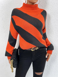 True Valmont — Striped Turtleneck Dropped Shoulder Sweater