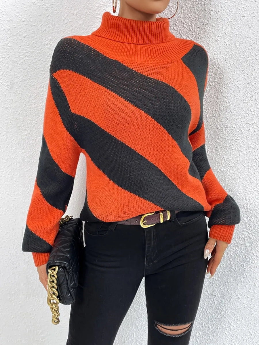 True Valmont — Striped Turtleneck Dropped Shoulder Sweater