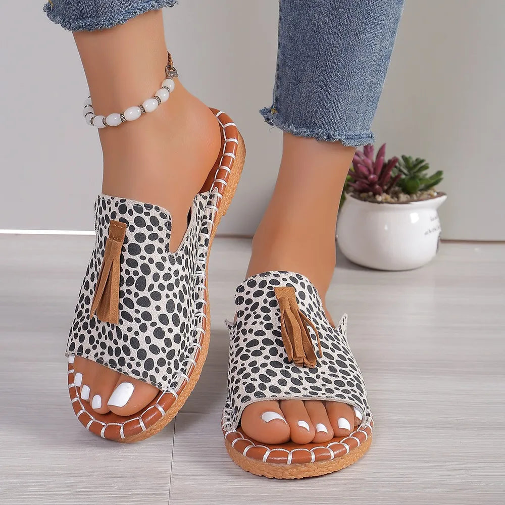 Cove Fiorenza — Fringe Leopard Open Toe Sandals Fashion Footwear, alternate view 4