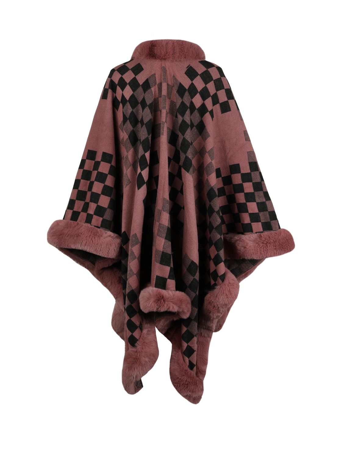 Noa Versailles — Checkered Faux Fur Trim Poncho, alternate view 9