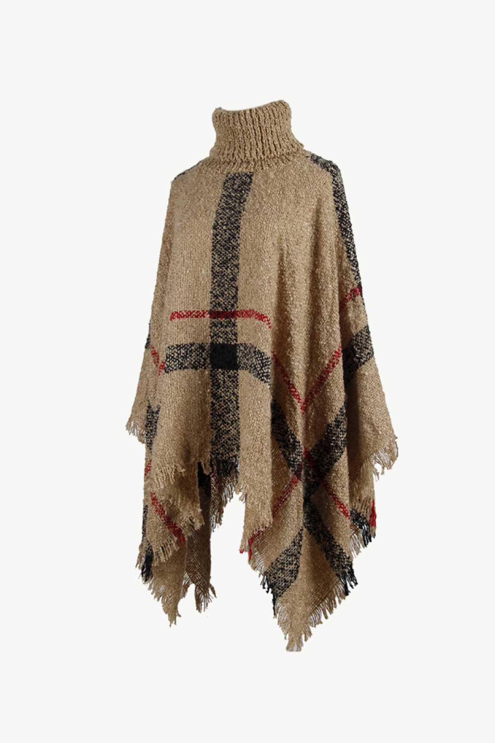 Sasha Versailles — Plaid Turtleneck Raw Hem Poncho, alternate view 16