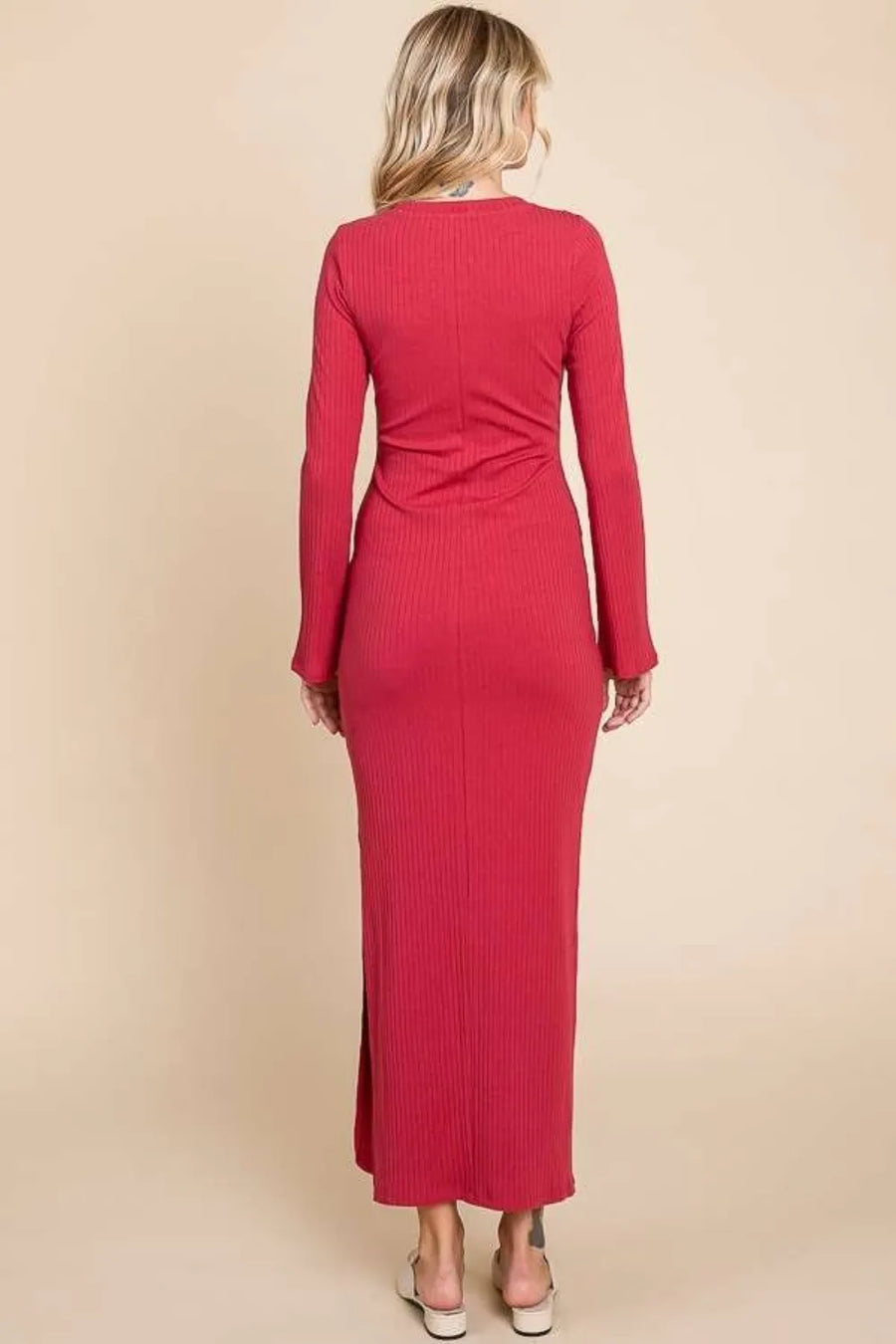 Klara Montclair — Culture Code Full Size Round Neck Bodycon Bell Maxi Dress, alternate view 2