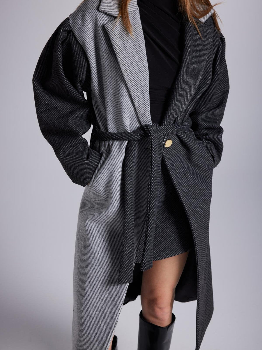 Belted Single Buttoned Maxi Grey Cashmere Mira Trench Coat-4