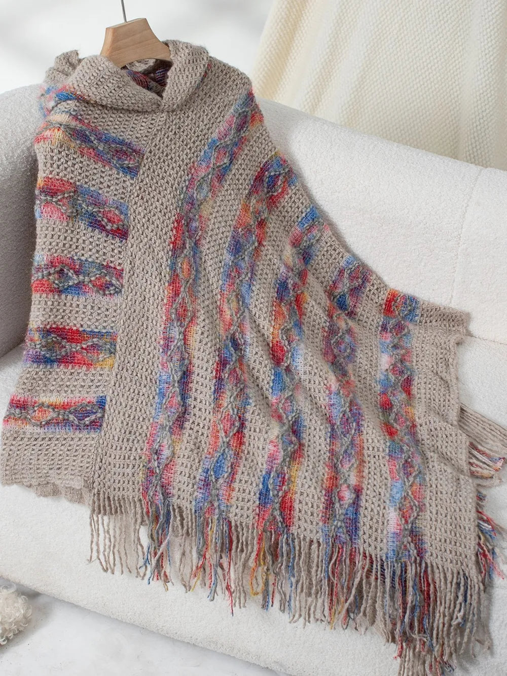 Aster Versailles — Fringe Contrast Hooded Poncho, alternate view 13
