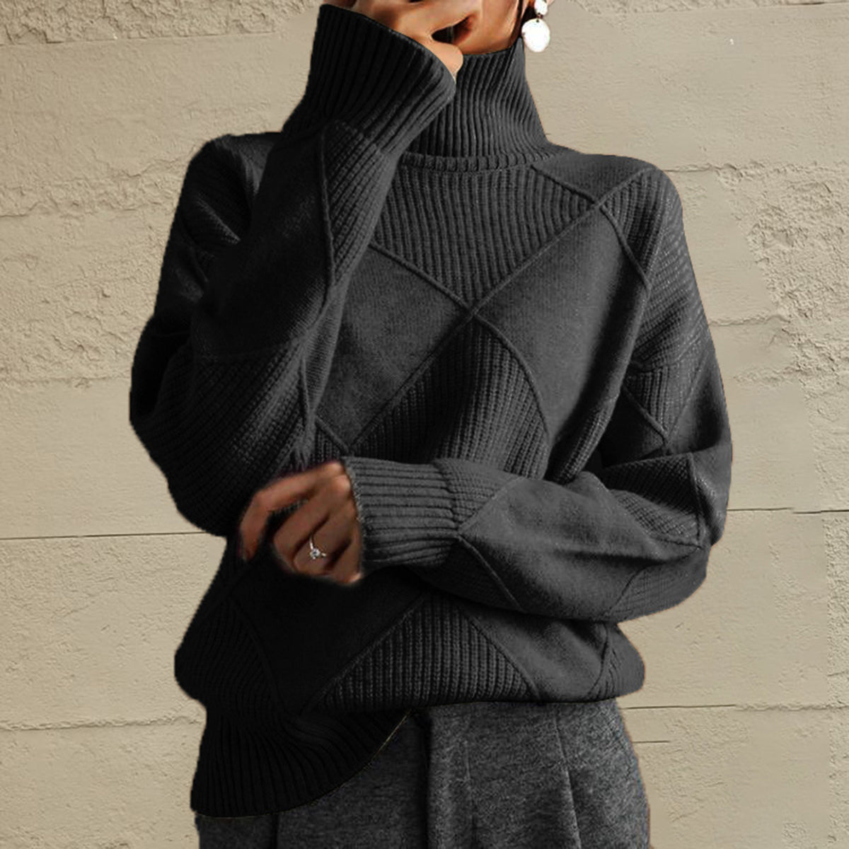 Emery Rivière — Geometric Turtleneck Long Sleeve Sweater, alternate view 16