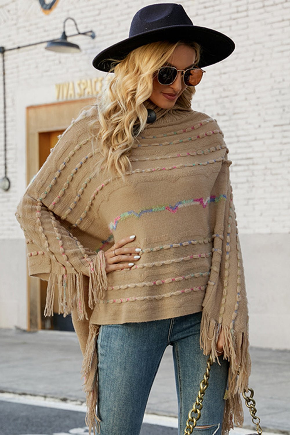 Cloak Sleeve Fringe Detail Poncho - Opulent EmpireCloak Sleeve Fringe Detail PonchoOpulent EmpireClothing