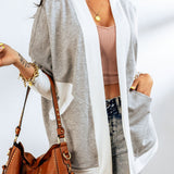 Contrast Open Front Cardigan with Pockets - Opulent EmpireContrast Open Front Cardigan with PocketsOpulent Empire