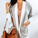 Contrast Open Front Cardigan with Pockets - Opulent EmpireContrast Open Front Cardigan with PocketsOpulent Empire