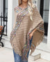 Contrast V-Neck Poncho with Fringes - Opulent EmpireContrast V-Neck Poncho with FringesOpulent EmpireClothing