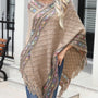 Contrast V-Neck Poncho with Fringes - Opulent EmpireContrast V-Neck Poncho with FringesOpulent EmpireClothing