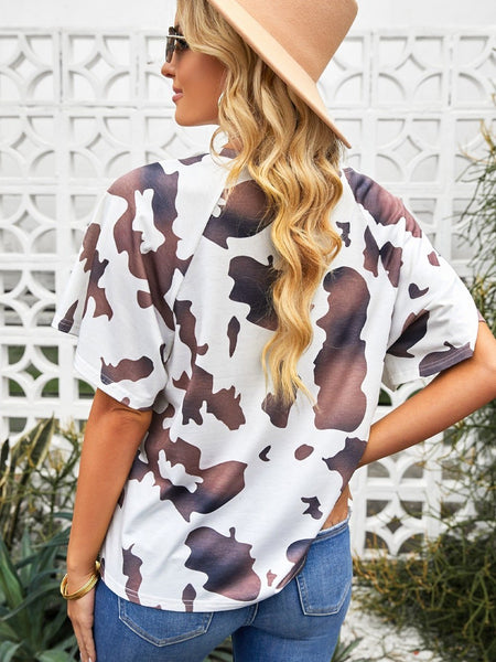 Cow Print Raglan Sleeve Tee Shirt - Opulent EmpireCow Print Raglan Sleeve Tee ShirtOpulent Empire