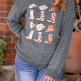 Cowboy Hat & Boot Graphic Sweatshirt - Opulent EmpireCowboy Hat & Boot Graphic SweatshirtOpulent Empire