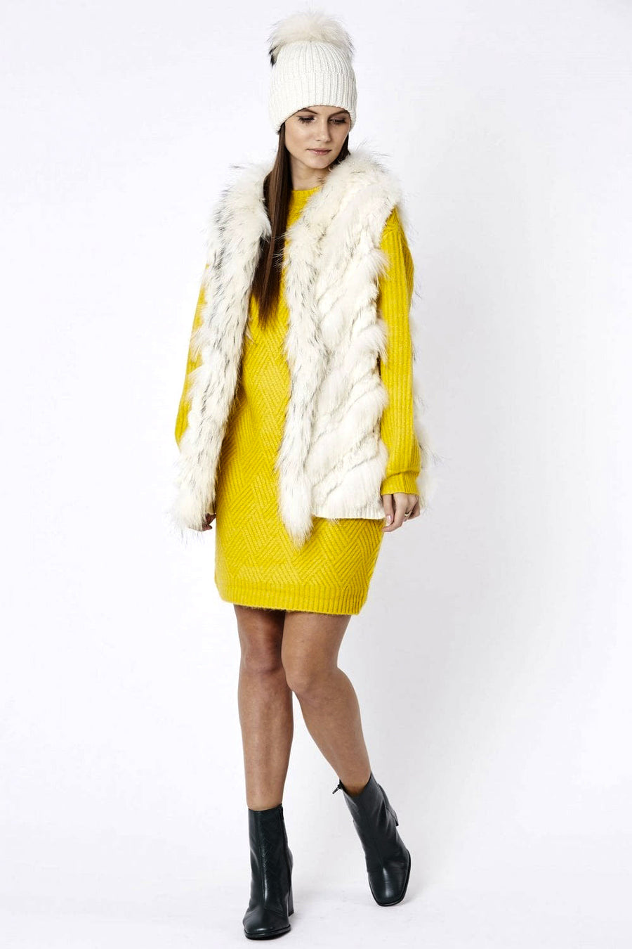 Blaise Monaco — Cream Fox And Coney Fur Gilet Cream Coat or Jacket, alternate view 2