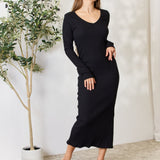 Culture Code Full Size Ribbed Long Sleeve Midi Slit Dress - Opulent EmpireCulture Code Full Size Ribbed Long Sleeve Midi Slit DressOpulent Empire