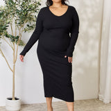 Culture Code Full Size Ribbed Long Sleeve Midi Slit Dress - Opulent EmpireCulture Code Full Size Ribbed Long Sleeve Midi Slit DressOpulent Empire