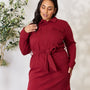 Culture Code Full Size Tie Front Half Zip Long Sleeve Shirt Dress - Opulent EmpireCulture Code Full Size Tie Front Half Zip Long Sleeve Shirt DressOpulent Empire