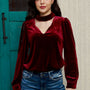 Cutout Puff Sleeve Velvet Blouse - Opulent EmpireCutout Puff Sleeve Velvet BlouseOpulent Empire