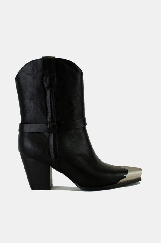 Beast Fashion Faux Leather Metal Toe Ankle Boots - Opulent Empire