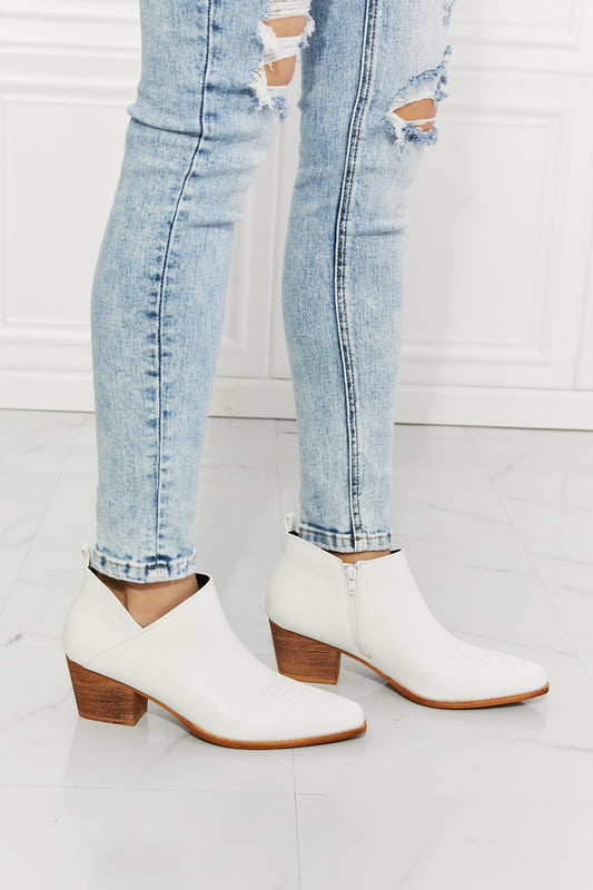 MMShoes Trust Yourself Embroidered Crossover Cowboy Bootie in White - Opulent Empire