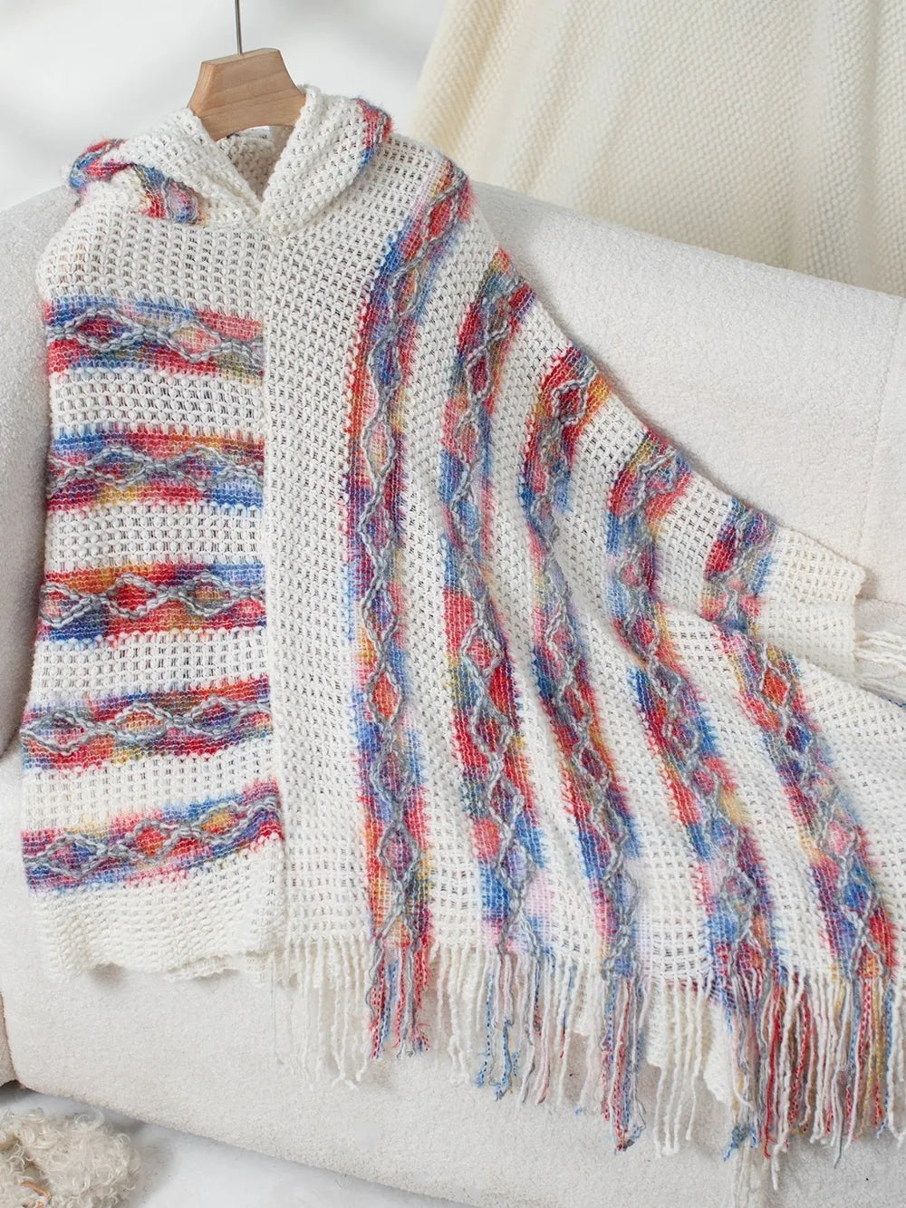 Aster Versailles — Fringe Contrast Hooded Poncho, alternate view 16
