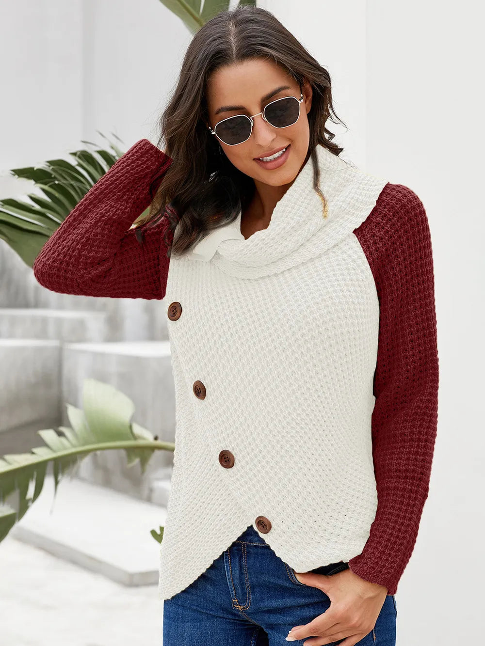 Monroe Rivière — Contrast Decorative Button Turtleneck Sweater, alternate view 10