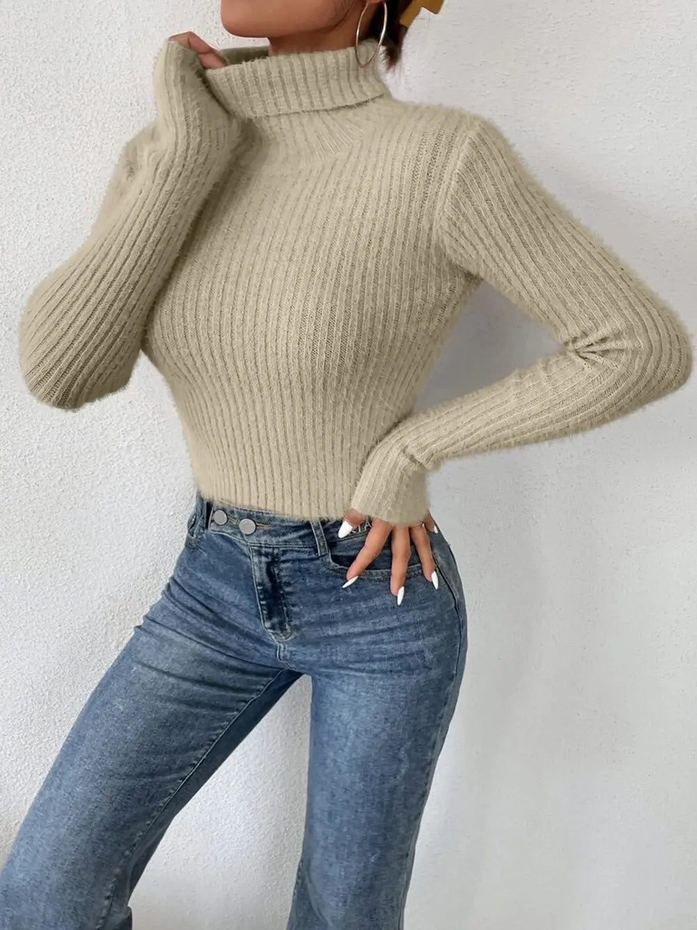 Harbor Fontaine — Ribbed Turtleneck Long Sleeve Sweater, alternate view 7