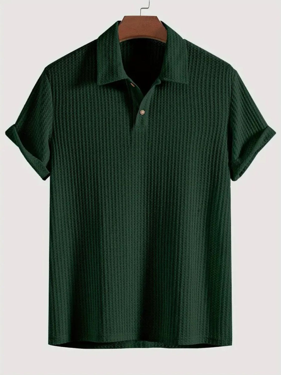 Men's Waffle-Knit Collared Neck Short Sleeve Polo - Opulent Empire