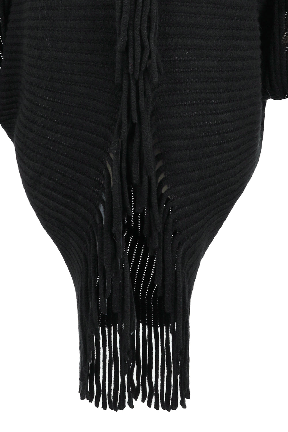 Paris Versailles — Fringe Detail Long Sleeve Ribbed Poncho, alternate view 8