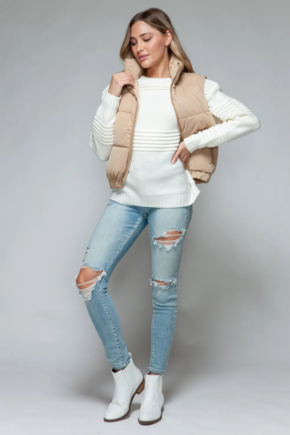 Arden Rosetti — Snobbish Fine Fur Lining Quilted Vest Iced Coffee Coat or Jacket, alternate view 8
