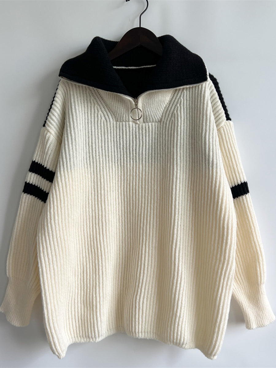 Lake Valmont — Ribbed Two-Tone Half Zip Sweater, alternate view 8